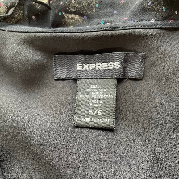 🔥Vintage Y2K Express 100% Silk Polka Dot Faux Wrap Classic Feminine Dress 5/6 - Picture 14 of 16